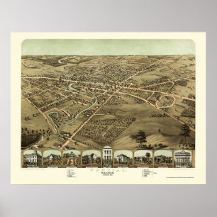 Poster Pontiac, MI Carte panoramique - 1867