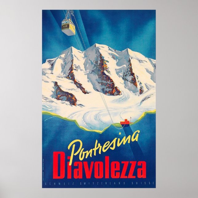 Poster Pontresina Diavolezza Suisse Vintage voyage (Devant)