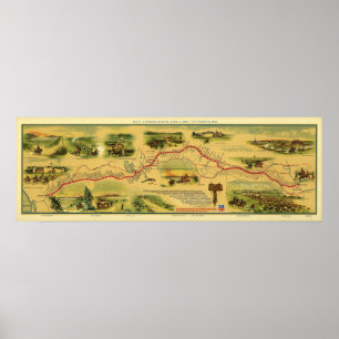 Poster Pony Express Map par William Henry Jackson 1861