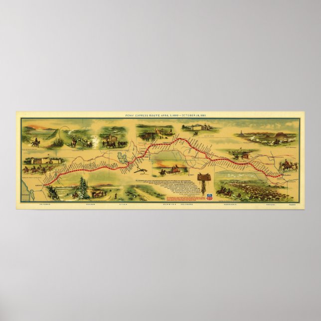 Poster Pony Express Map par William Henry Jackson 1861 (Devant)
