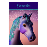 Pony magique en violet et Turquoise avec nom perso