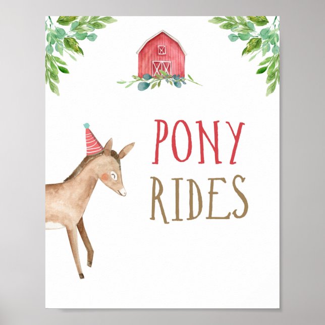 Poster Pony Rides Farm Animaux Barnyard Boy Anniversaire (Devant)