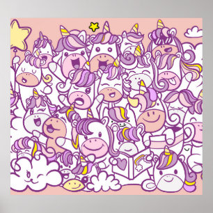 Poster Pony Unicorn mignon : Collection de Doodles magiqu