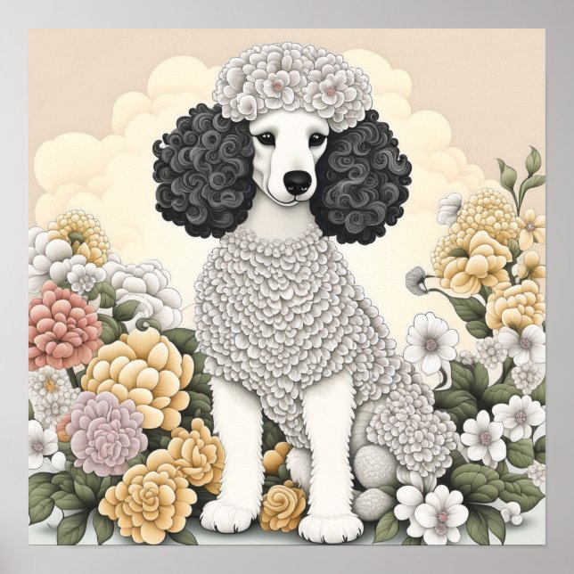 Poster Poodle en Fleurs Whimsical (Devant)