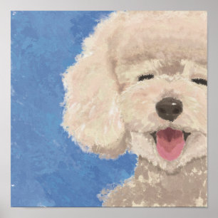 Poster Poodle Souriant Ciel Bleu Art Style Peint à la Mai