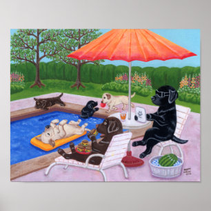 Poster Pool Party Labradors 2 Artwork