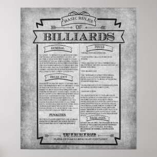 Poster Pool Room Print 8 Billiards Game Rules Poste