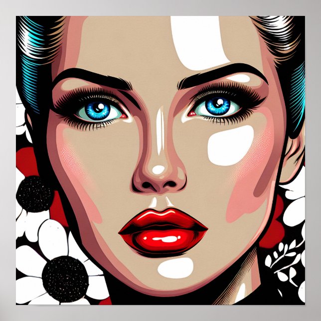 Poster Pop Art Ai Comic Book Visage de femme (Devant)