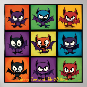 Poster Pop Art Bande Dessinée Chauve-Souris Grille Hallow