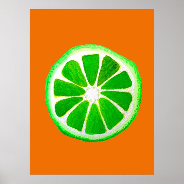 Poster Pop art bright lime fruit original watercolour (Devant)