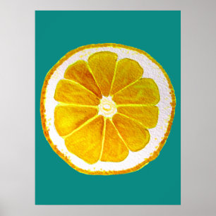 Poster Pop art citron tranche de fruits d'origine aquarel
