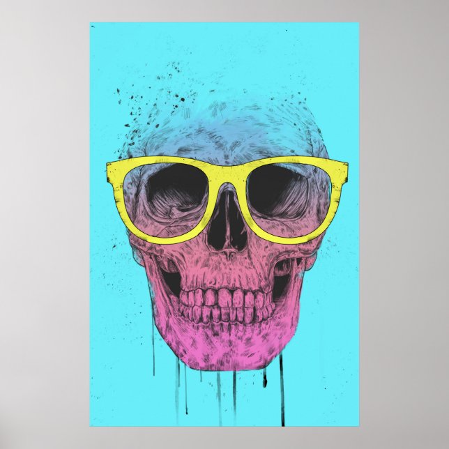 Poster Pop art crâne avec lunettes (Devant)