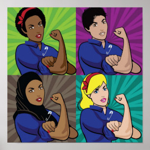 Poster Pop art de Rosie la riveteuse multiculturelle port