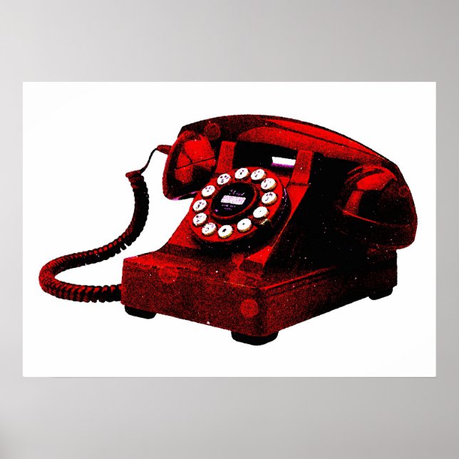 Poster Pop Art Old Red Desk Téléphone Box (Devant)