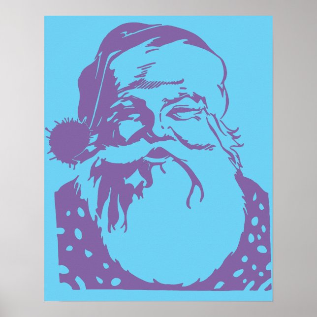 Poster Pop art Père Noël bleu clair mauve (Devant)
