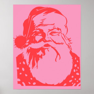 Poster Pop art Père Noël rose rouge
