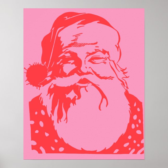 Poster Pop art Père Noël rose rouge (Devant)