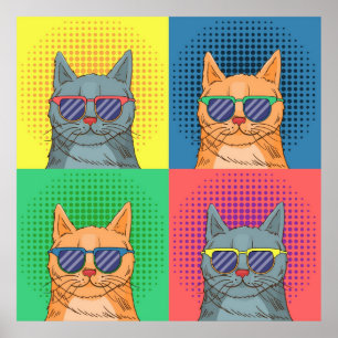 Poster Pop Art Retro Cats