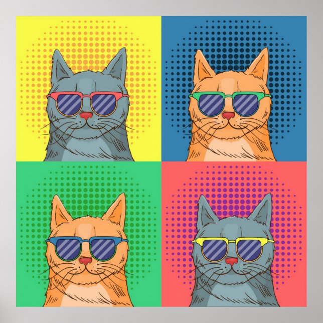 Poster Pop Art Retro Cats (Devant)