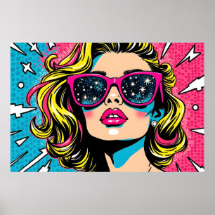 Poster Pop Art rose et bleu électrique - 80s rétro