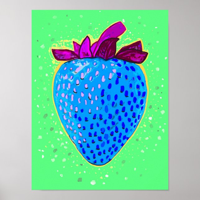 Poster Pop Art Strawberry Blue (Devant)