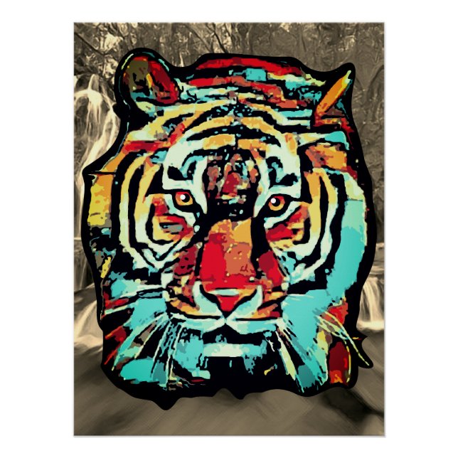 Poster Pop art Tiger Sepia Background (Devant)