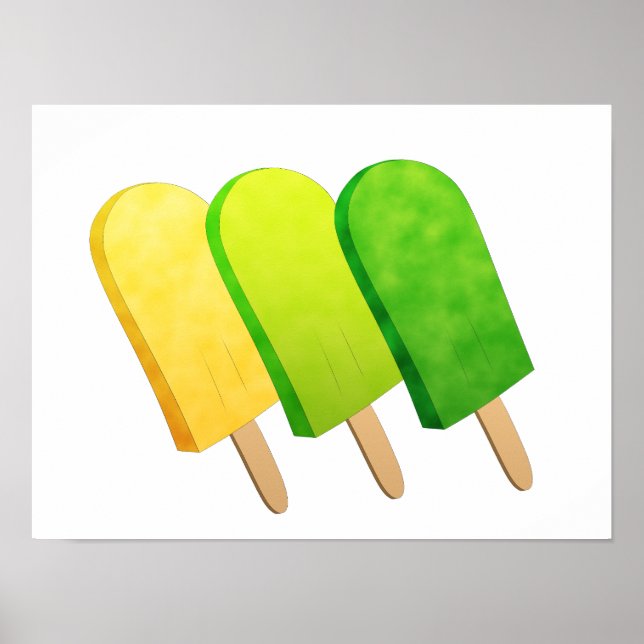 Poster Pop de glace jaune, vert citron et vert (Devant)