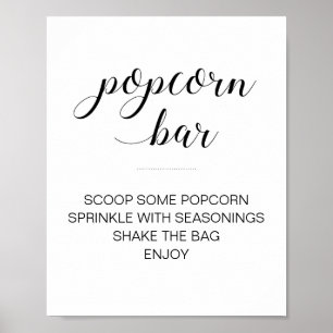 Poster Popcorn Bar Elegant noir blanc Mariage Script