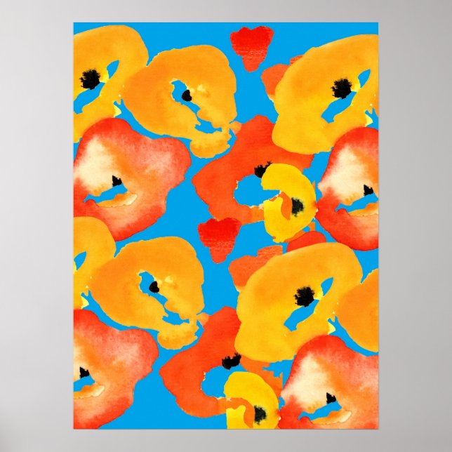 Poster Poppies grande fleur art rouge orange (Devant)