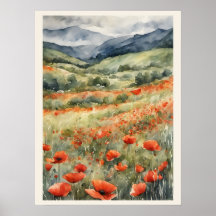 Poppies Sur Le Terrain La Scène Naturelle Aquarell