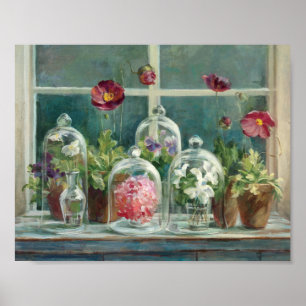 Poster Poppies violettes sur un rebord de fenêtre