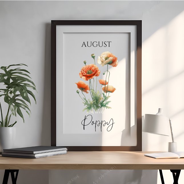 Poster Poppy Floral Mois de Naissance Août (Créateur téléchargé)