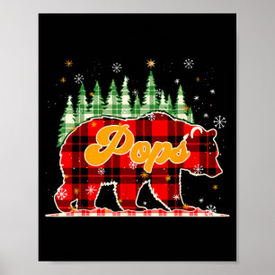 Poster Pops Bear Noël carreaux rouges et noirs Famille ap