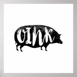 Poster Porc vintage KROUIK-KROUIK drôle