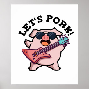 Poster Pork Funny Rock Guitare Pig Pun