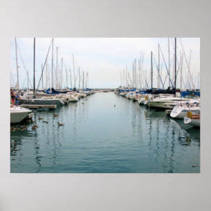 Poster Port de Chicago - Bateaux à voilier au repos