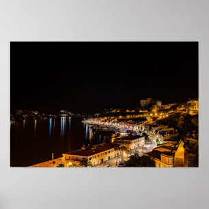Poster Port de Mahon la nuit - Minorque, Espagne