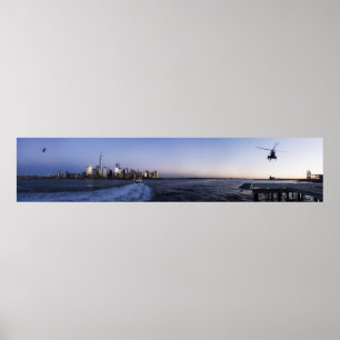 Poster Port de New York avec un ferry-boat et des hélicop