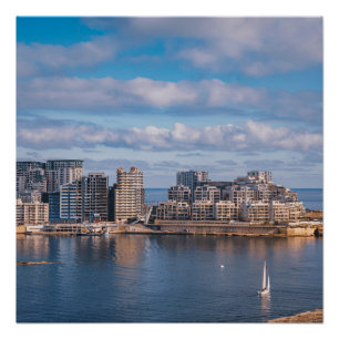 Poster Port de Sliema et gratte-ciel à Malte