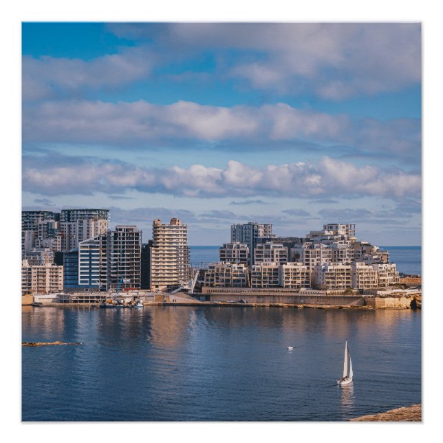 Poster Port de Sliema et gratte-ciel à Malte (Devant)
