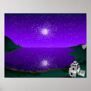 Poster "Port étoile" - Cluster étoile sur paysage Alien