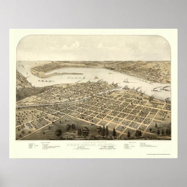 Poster Port Huron, MI Carte panoramique - 1867 (Devant)