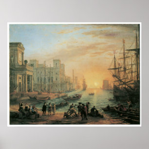 Poster Port maritime au coucher du soleil, 1639