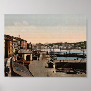 Poster Port, San Sebastian, Espagne Photochrom vintage