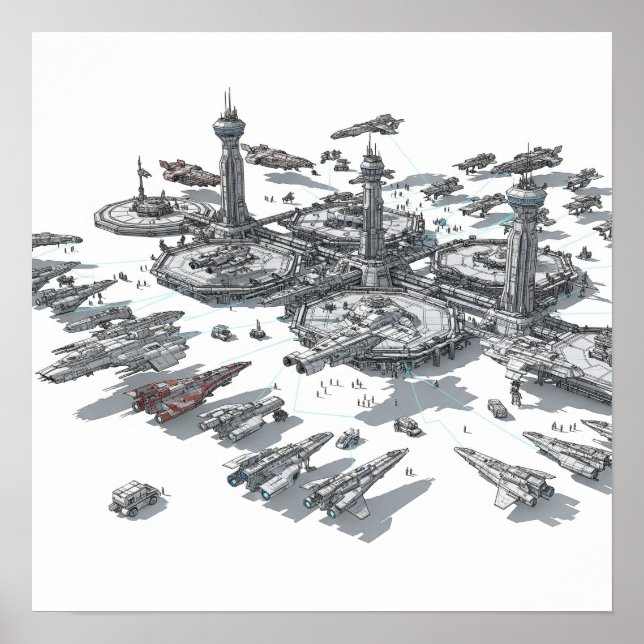 Poster Port spatial imaginatif (Devant)