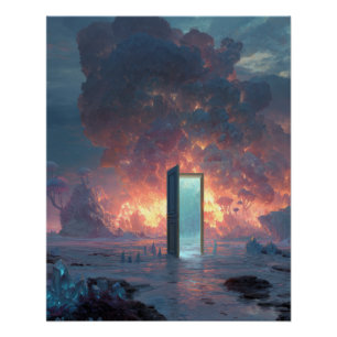 Poster Portail Futuriste au Milieu de Cieux Embrasés