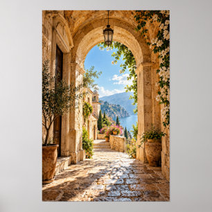 Poster Porte Architecturale en Pierre Méditerranéenne et