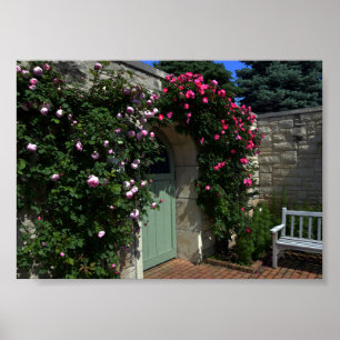 Poster Porte de Jardin Vert avec banc, 7 sur 5 pouces