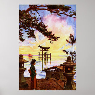 Poster Porte de Shinto, peinture japonaise orientale dans