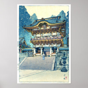 Poster Porte de Yomeimon, Hiroshi Yoshida, coupe de bois